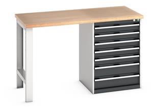 Bott Cubio Pedestal Bench with MPX Top & 7 Drawers - 1500mm Wide  x 750mm Deep x 940mm High. Workbench consists of the following components for easy self assembly:... 940mm Standing Bench for Workshops Industrial Engineers